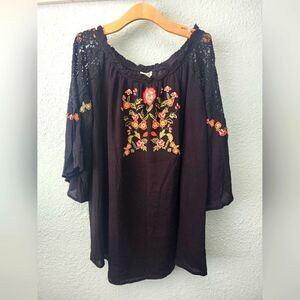 Umgee embroidery bohemian tunic length blouse mini dress new with tags